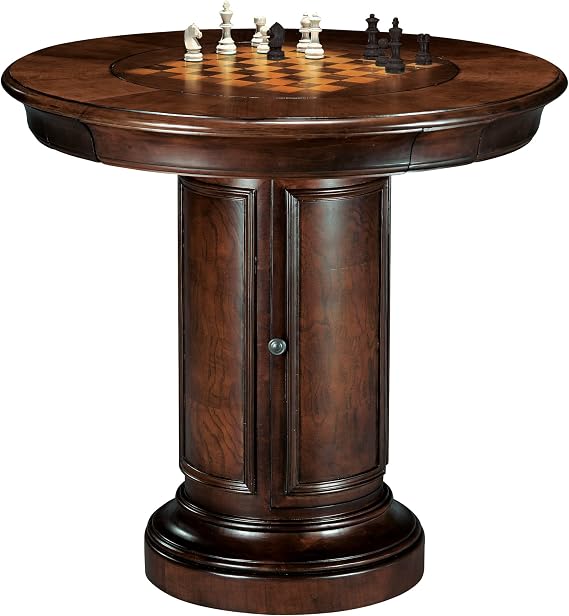 Howard Miller Ithaca Pub Table, Wooden Finish Dining & Chessboard Playing Surface Solid Wooden Material Adjustable Levelers, Fixed Shelves Slidable Drawers Best Game Table for Pubs & Bars